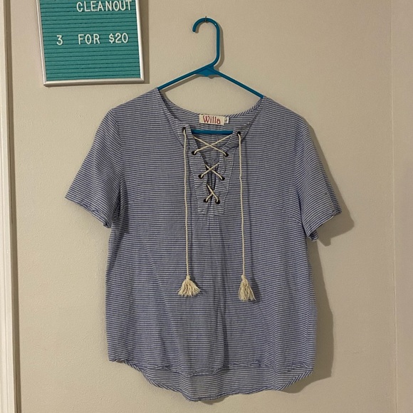 3for$20 striped lace up top - Picture 1 of 5
